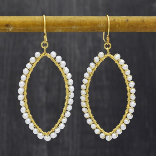 925 Sterling Silver Gold Plated Pearl, Amethyst Gemstone Dangle Earrings- A1E-1202