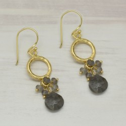 925 Sterling Silver Gold Plated Labradorite Gemstone Dangle Earrings- A1E-1204