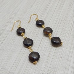 925 Sterling Silver Gold Plated Smoky Gemstone Dangle Earrings- A1E-1207