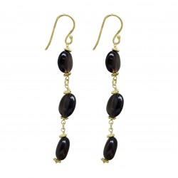 925 Sterling Silver Gold Plated Smoky Gemstone Dangle Earrings- A1E-1207