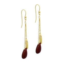 925 Sterling Silver Gold Plated Coral Gemstone Dangle Earrings- A1E-1330