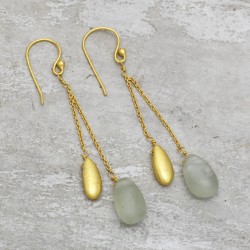 Brass Gold Plated Prehnite Gemstone Dangle Earrings- A1E-1330