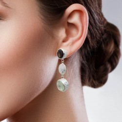925 Sterling Silver Gold, Silver Plated Green Amethyst, Smoky Gemstone Stud Earrings- A1E-1499
