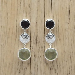 925 Sterling Silver Gold, Silver Plated Green Amethyst, Smoky Gemstone Stud Earrings- A1E-1499