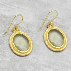 Brass Gold Plated Prehnite Gemstone Dangle Earrings- A1E-1504