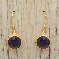 925 Sterling Silver Gold Plated Amethyst Gemstone Dangle Earrings- A1E-1541