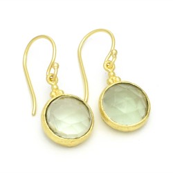 Brass Gold Plated Green Amethyst Gemstone Dangle Earrings- A1E-1541