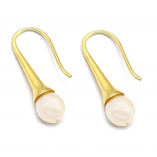 Brass Gold Plated Pearl Gemstone Dangle Earrings- A1E-1546