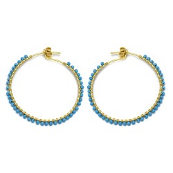 Brass Gold Plated Turquoise Gemstone Round Stud Earrings- A1E-1620