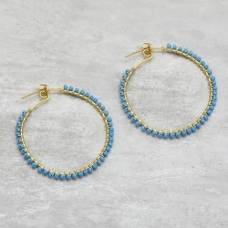 Brass Gold Plated Turquoise Gemstone Round Stud Earrings- A1E-1620