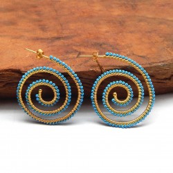 925 Sterling Silver Gold Plated Turquoise Gemstone Round Stud Earrings- A1E-1665