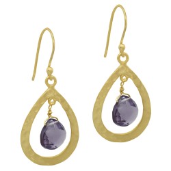 925 Sterling Silver Gold Plated Amethyst Gemstone Dangle Earrings- A1E-1708