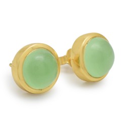 925 Sterling Silver Gold Plated Green Chalcedony, Carnelian Gemstone Stud Earrings- A1E-173