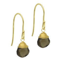 925 Sterling Silver Gold Plated Smoky, Labradorite Gemstone Dangle Earrings- A1E-1793