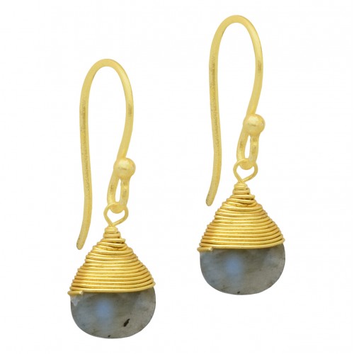 Brass Gold Plated Labradorite Gemstone Dangle Earrings- A1E-1793