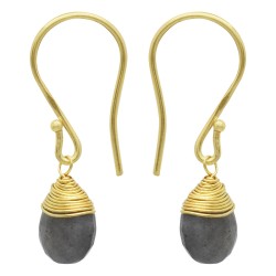 Brass Gold Plated Labradorite Gemstone Dangle Earrings- A1E-1793