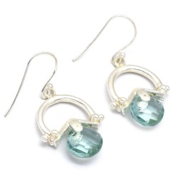 Brass Silver Plated Blue Topaz Gemstone Dangle Earrings- A1E-189