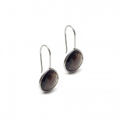 Brass Silver Plated Smoky Gemstone Dangle Earrings- A1E-1987
