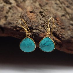 Brass Gold Plated Turquoise Gemstone Dangle Earrings- A1E-1993