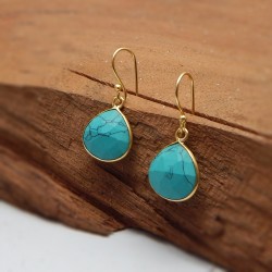 Brass Gold Plated Turquoise Gemstone Dangle Earrings- A1E-1993