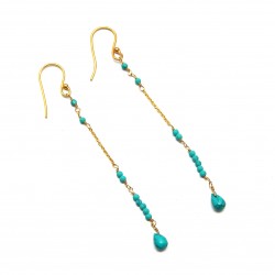 Brass Gold Plated Turquoise Gemstone Drop Dangle Earrings- A1E-2021