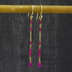 Brass Gold Plated Pink Quartz Gemstone Dangle Earrings- A1E-2021