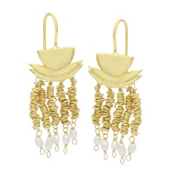 Brass Gold Plated Pearl Gemstone Dangle Earrings- A1E-206