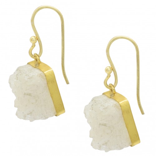 Brass Gold Plated White Druzy Gemstone Dangle Earrings- A1E-209