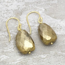 Brass Gold Plated Pyrite Gemstone Dangle Earrings- A1E-2134