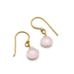 Brass Gold Plated Rose Quartz Gemstone Dangle Earrings- A1E-220