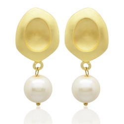 Brass Gold Plated Pearl Gemstone Stud Earrings- A1E-248
