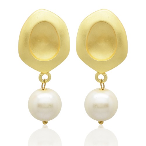 Brass Gold Plated Pearl Gemstone Stud Earrings- A1E-248