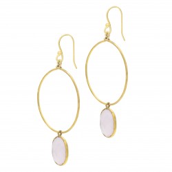 Brass Gold Plated Rose Quartz Gemstone Dangle Earrings- A1E-342