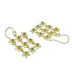 Brass Gold Plated Turquoise Gemstone Dangle Earrings- A1E-348
