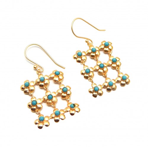 Brass Gold Plated Turquoise Gemstone Dangle Earrings- A1E-348