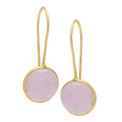 Brass Gold Plated Rose Quartz Gemstone Dangle Earrings- A1E-3513
