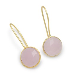 Brass Gold Plated Rose Quartz Gemstone Dangle Earrings- A1E-3513
