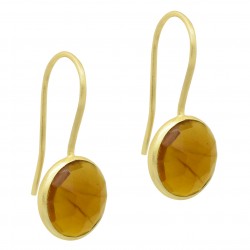 Brass Gold Plated Citrine Gemstone Dangle Earrings- A1E-3513