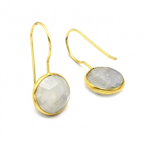 Brass Gold Plated Rainbow Gemstone Dangle Earrings- A1E-3513