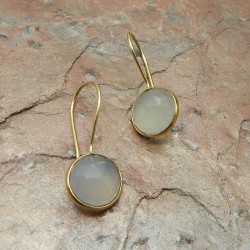 Brass Gold, Silver Plated White Chalcedony Gemstone Dangle Earrings- A1E-3513