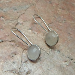 Brass Gold, Silver Plated White Chalcedony Gemstone Dangle Earrings- A1E-3513