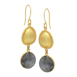 Brass Gold Plated Labradorite Gemstone Dangle Earrings- A1E-3614