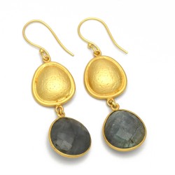 Brass Gold Plated Labradorite Gemstone Dangle Earrings- A1E-3614