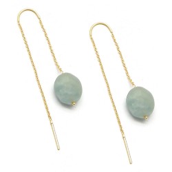 925 Sterling Silver Gold Plated Aquamarine, Lapis Gemstone Dangle Earrings- A1E-394