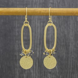 Brass Gold Plated Labradorite And Iolite Gemstone Dangle Earrings- A1E-397
