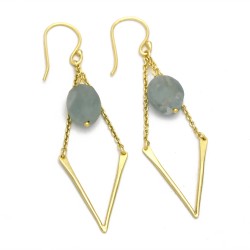 Brass Gold Plated Aquamarine Gemstone Dangle Earrings- A1E-399