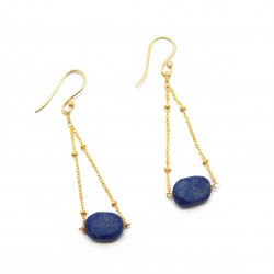 Brass Gold Plated Lapis Lazuli Gemstone Dangle Earrings- A1E-401