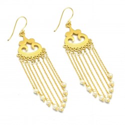 Brass Gold Plated Pearl Gemstone Dangle Earrings- A1E-4011