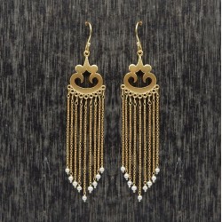 Brass Gold Plated Pearl Gemstone Dangle Earrings- A1E-4011