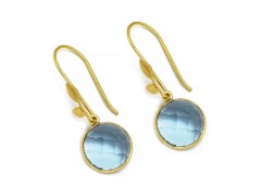 925 Sterling Silver Gold Plated Blue Crystal Gemstone Dangle Earrings- A1E-4056